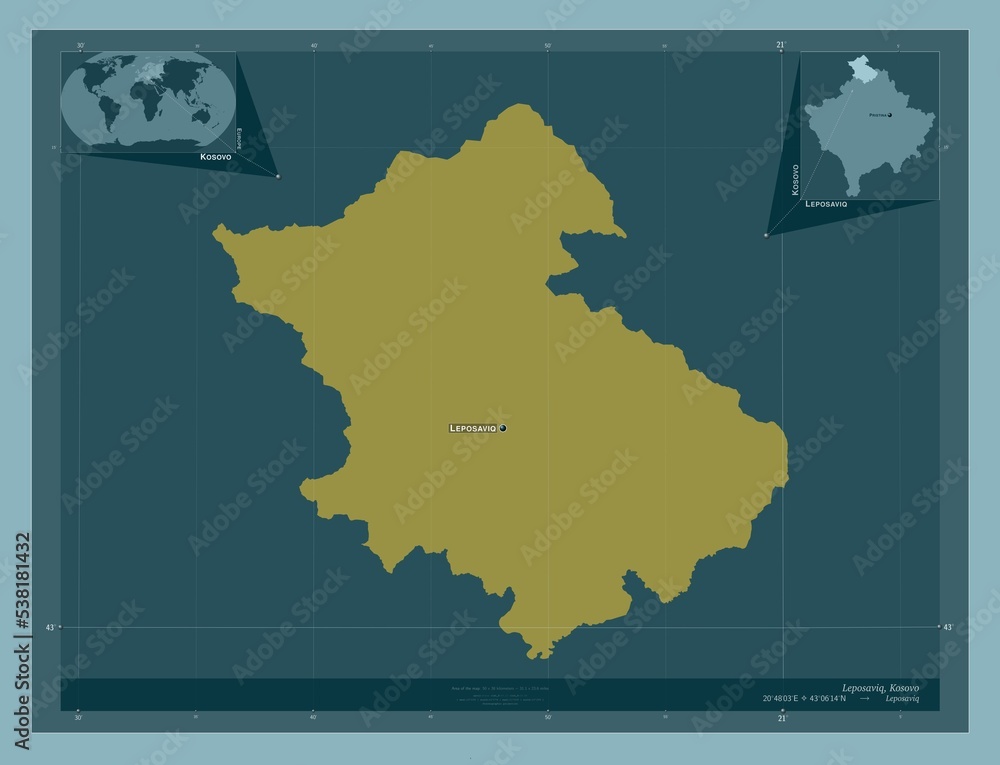 Leposaviq, Kosovo. Solid. Labelled points of cities Leposaviq, Kosovo. Solid. Labelled points of cities