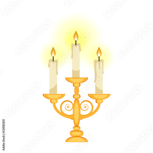 Candelabrum with burning candles cartoon vector illustration isolated on white background
