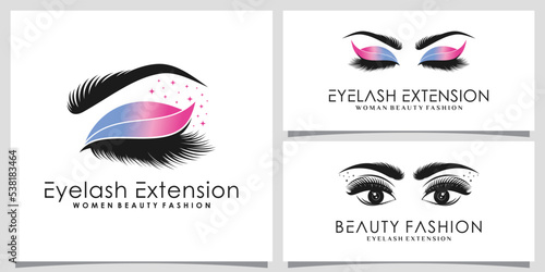 Set of eyelashes extension logo design bundle for beauty salon with creative modern concept