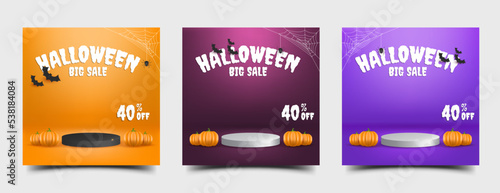 Set of Halloween sale social media post template design