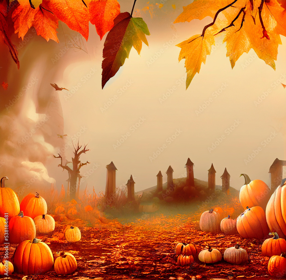 pumpkin autumn halloween in cemetery