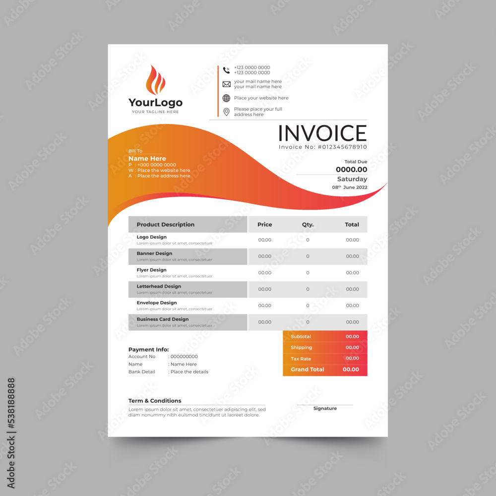Modern minimal business invoice template design