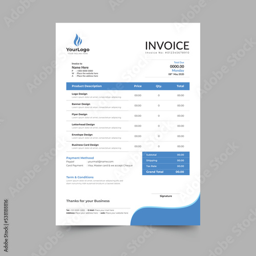 Modern minimal business invoice template design