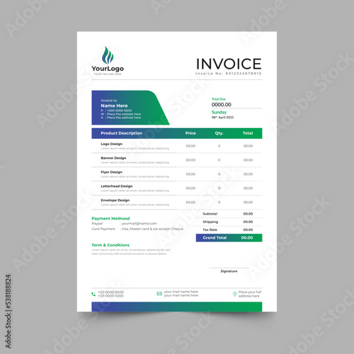 Modern minimal business invoice template design