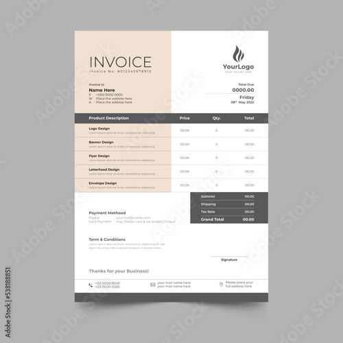 Modern minimal business invoice template design photo
