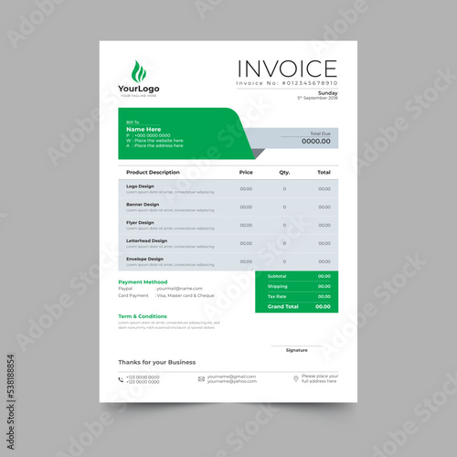 Modern minimal business invoice template design