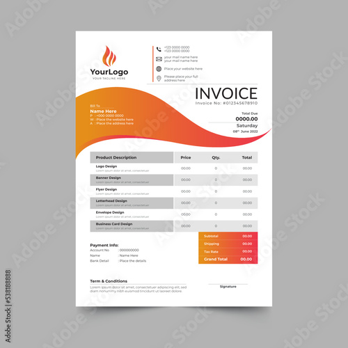 Modern minimal business invoice template design