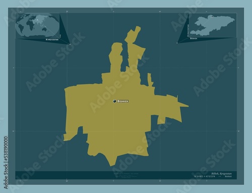 Biskek, Kyrgyzstan. Solid. Labelled points of cities photo