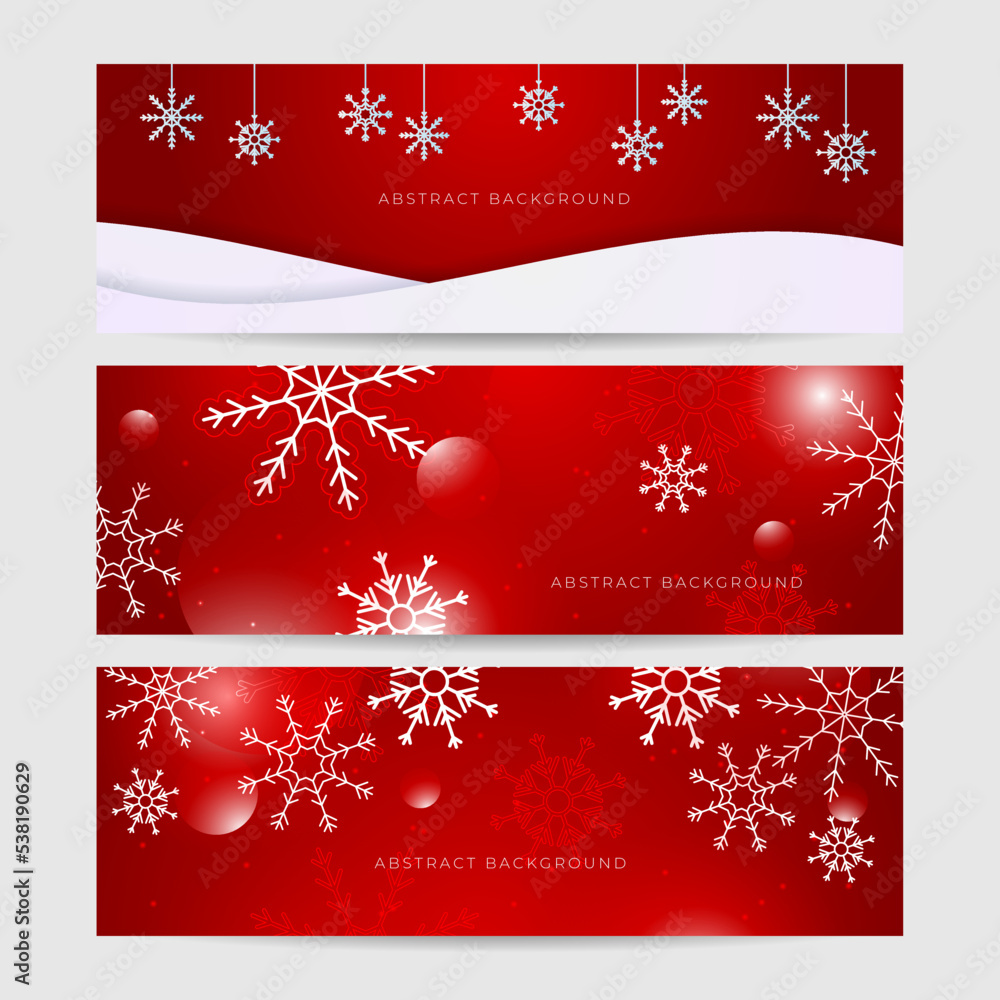 Christmas red background with snow and snowflake. Christmas card with snowflake border vector illustration