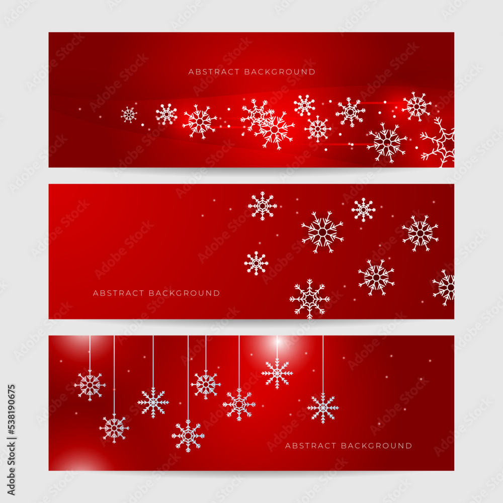 Christmas red background with snow and snowflake. Christmas card with snowflake border vector illustration