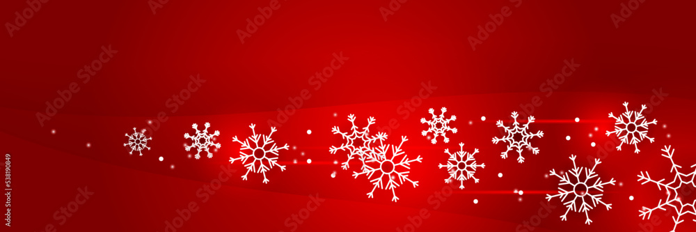 Christmas red background with snow and snowflake. Christmas card with snowflake border vector illustration