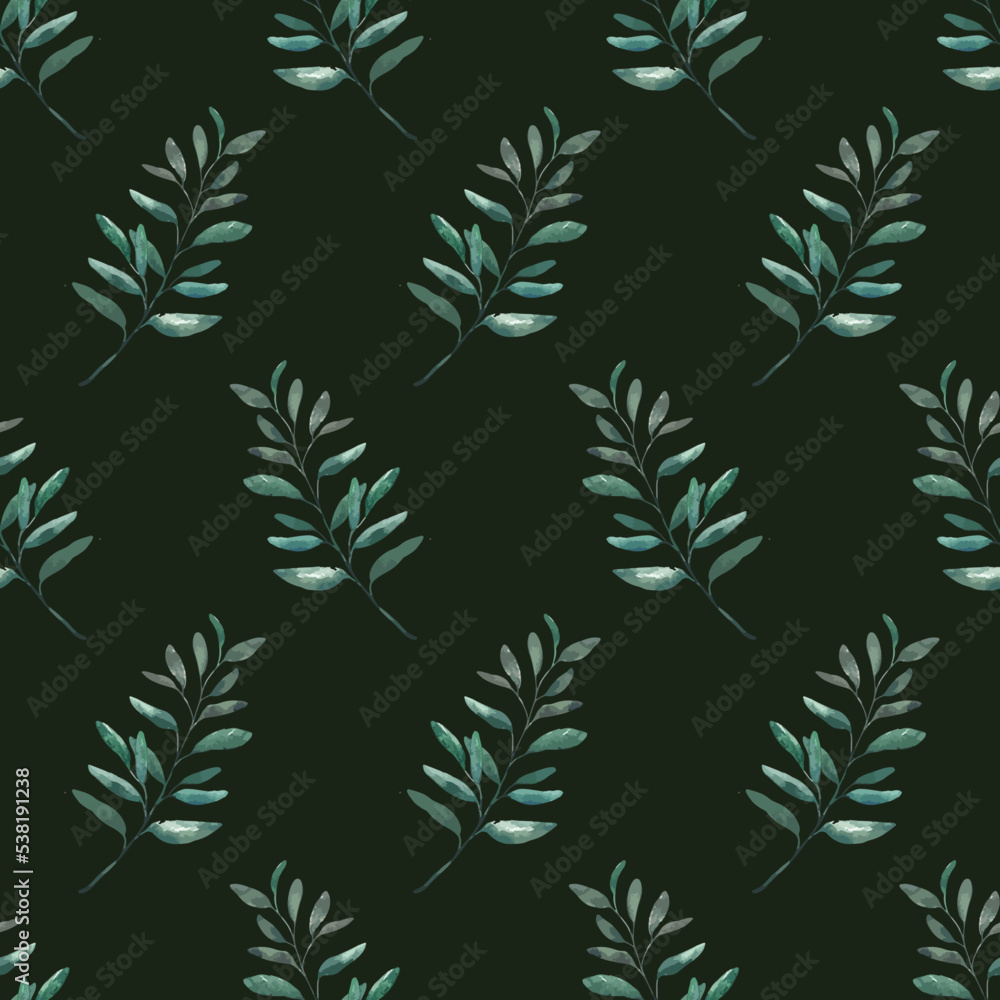 Abstract Seamless floral pattern with watercolor leaves