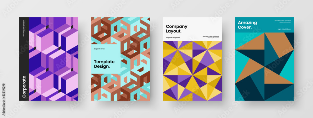 Obraz premium Clean geometric tiles cover template collection. Abstract postcard vector design illustration composition.