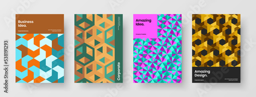 Simple geometric tiles book cover concept composition. Amazing company identity A4 vector design illustration collection.