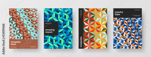 Modern company identity vector design illustration composition. Bright mosaic hexagons handbill layout collection.