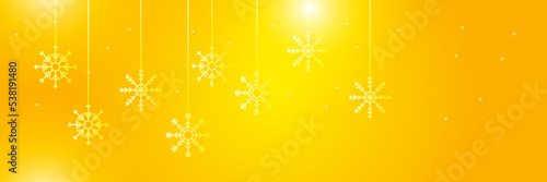 Christmas yellow orange background with snow and snowflake. Christmas card with snowflake border vector illustration