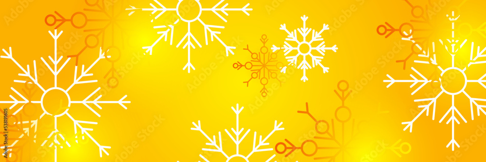 Christmas yellow orange background with snow and snowflake. Christmas card with snowflake border vector illustration Christmas yellow orange background with snow and snowflake. Christmas card with snowflake border vector illustration