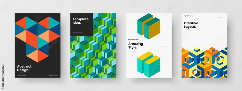 Vivid banner design vector template set. Fresh mosaic tiles corporate identity illustration collection.