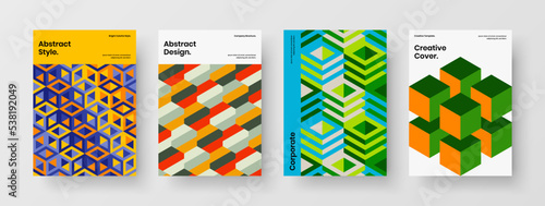 Amazing geometric tiles flyer layout composition. Creative brochure A4 design vector concept bundle.