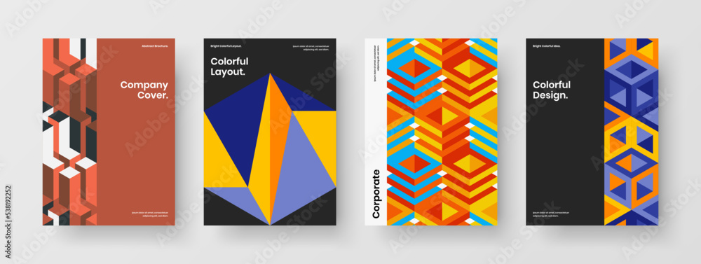 Amazing corporate cover design vector illustration composition. Original mosaic shapes leaflet layout bundle.
