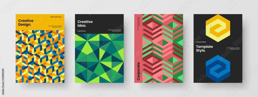 Obraz premium Isolated geometric tiles brochure concept set. Trendy magazine cover vector design layout bundle.