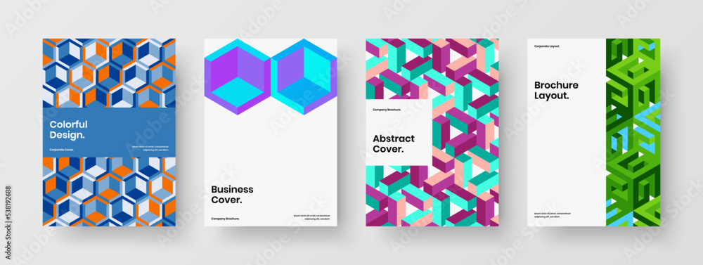 Abstract geometric pattern cover concept composition. Premium corporate brochure A4 design vector illustration bundle.