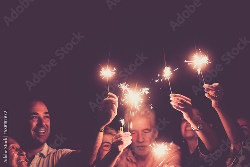 Canvas Print Group of people with mixed ages celebrate together new year or party event holiday