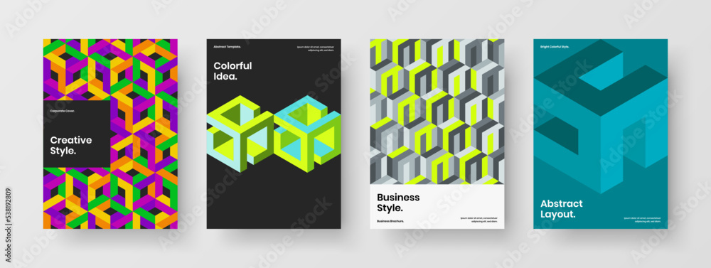 Fototapeta premium Isolated mosaic shapes poster layout composition. Bright presentation vector design illustration bundle.