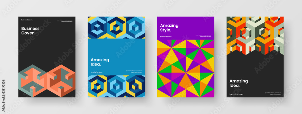 Premium mosaic pattern corporate brochure layout collection. Modern poster design vector illustration bundle.