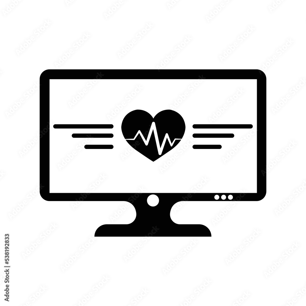 Computer love ECG report icon | Black Vector illustration | Computer love ECG report icon | Black Vector illustration |