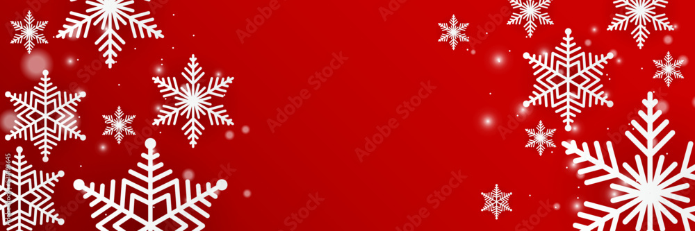 Red and white christmas snowflake banner background with text space Red and white christmas snowflake banner background with text space