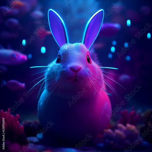 White rabbit in fluorescent underwater 