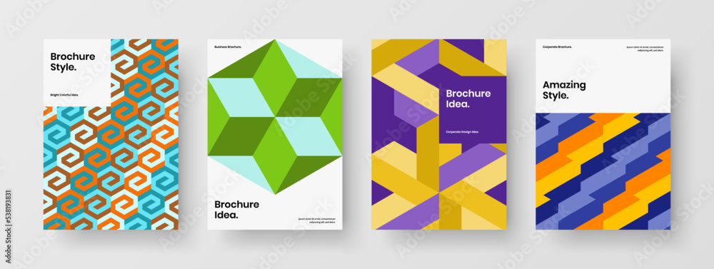 Creative journal cover A4 design vector concept bundle. Minimalistic mosaic tiles corporate identity template set.