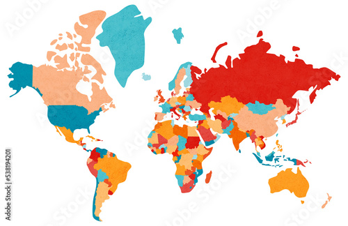 Fototapeta Naklejka Na Ścianę i Meble -  Colorful Political World Map With Texture PNG