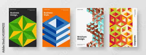 Creative placard A4 design vector illustration bundle. Bright mosaic shapes corporate identity concept set.