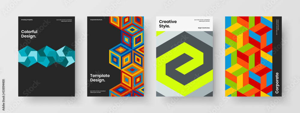Abstract mosaic shapes annual report layout composition. Bright company brochure A4 vector design illustration bundle. Abstract mosaic shapes annual report layout composition. Bright company brochure A4 vector design illustration bundle.