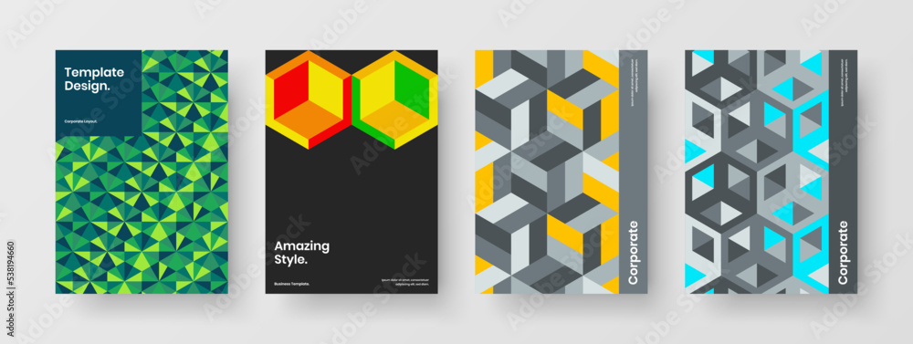 Fototapeta premium Colorful presentation design vector illustration collection. Isolated geometric tiles corporate cover layout bundle.