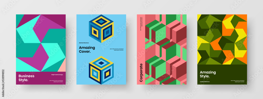 Obraz premium Simple geometric tiles flyer illustration collection. Isolated catalog cover vector design template set.