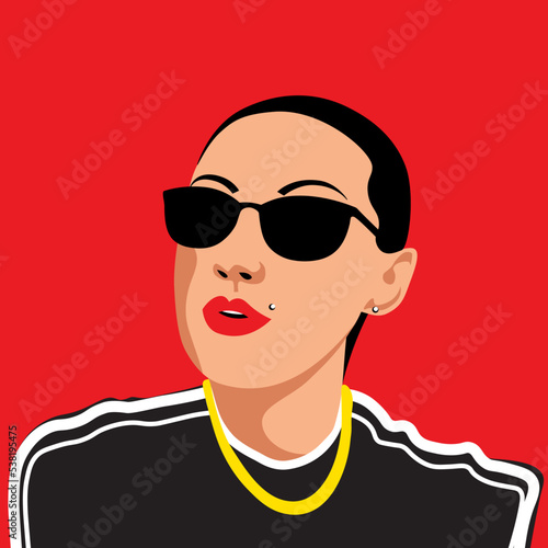 Young girl teen in sunglasses cartoon character vector illustration