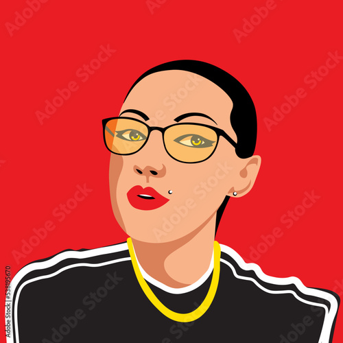 Young girl teen in sunglasses cartoon character vector illustration