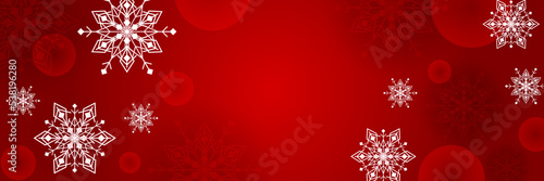 Christmas red background with snow and snowflake