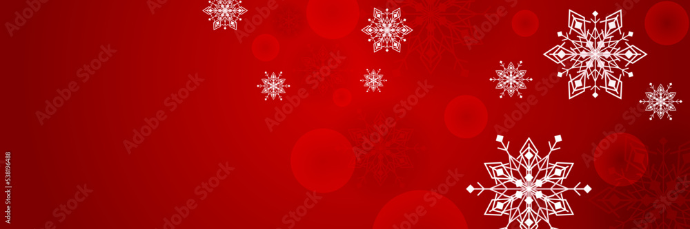 Christmas red background with snow and snowflake