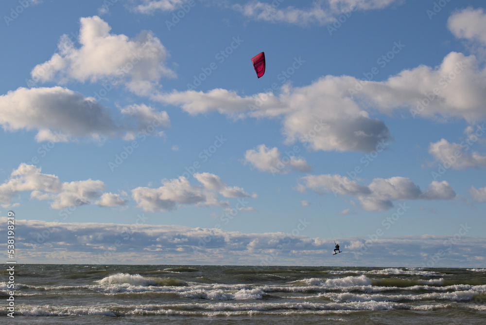 kite surfing on the lake air shot kite surfing on the lake air shot