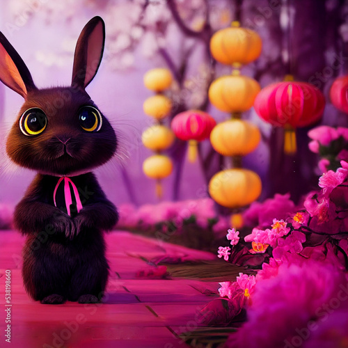 Black chinese tradittional rabbit, New Year Symbol 2023 photo