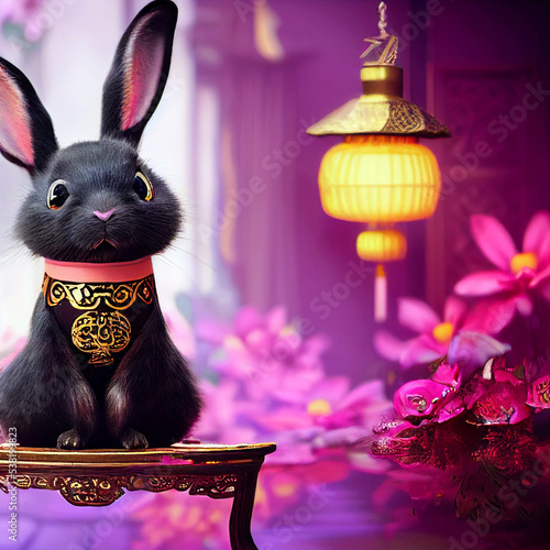 Black chinese tradittional rabbit, New Year Symbol 2023 photo