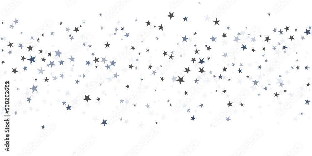 Silver stars vector background, sparkling Christmas confetti falling isolated on white. magic shining flying stars glitter backdrop, sparkle border