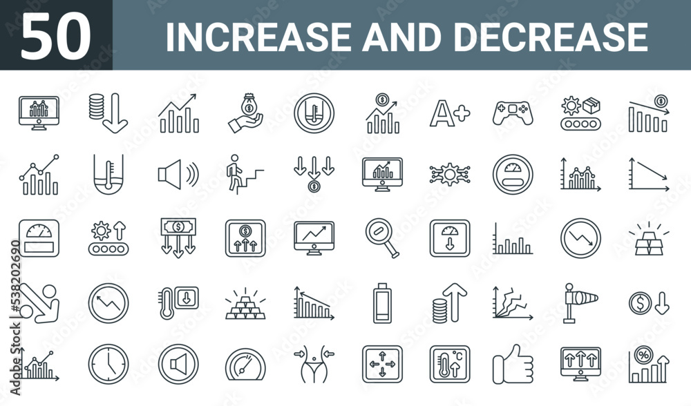 set of 50 outline web increase and decrease icons such as stats ...