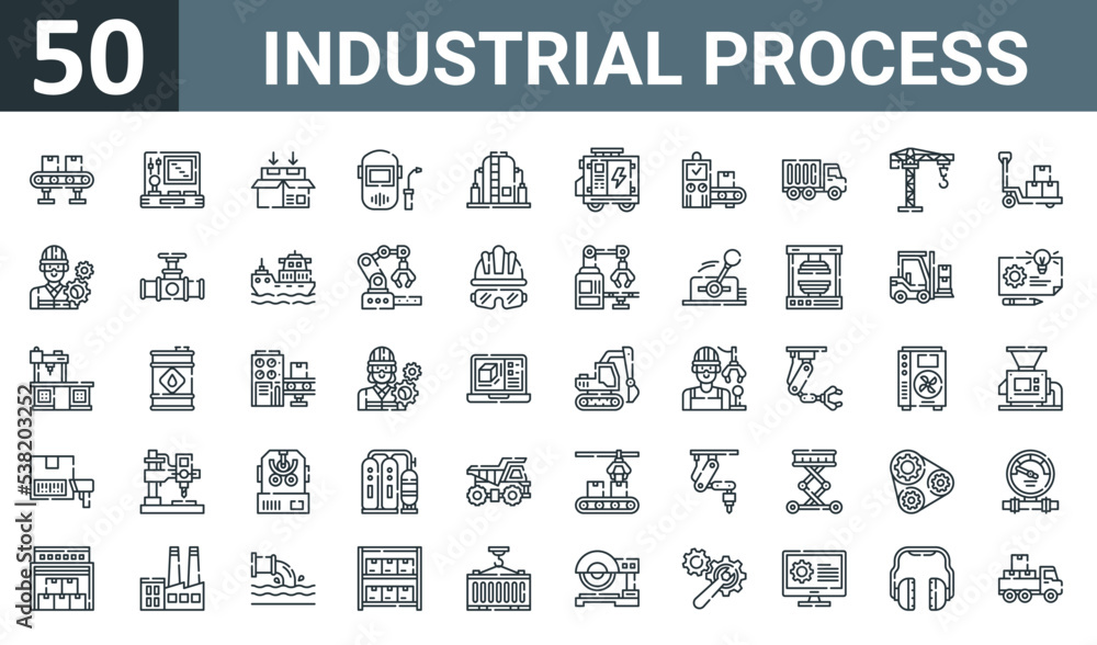 Material Control Process Icon Vetor do Stock: set of 50 outline web industrial process icons such as ...