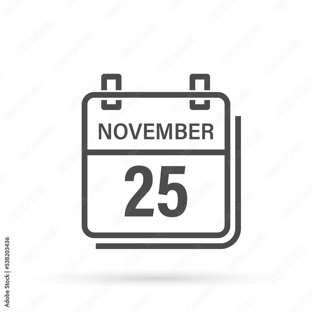 November 25, Calendar icon with shadow. Day, month. Flat vector illustration. November 25, Calendar icon with shadow. Day, month. Flat vector illustration.