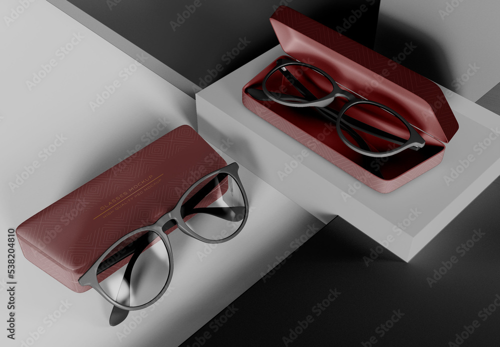 Two Eyeglass with Case Mockup Stock Template Adobe Stock